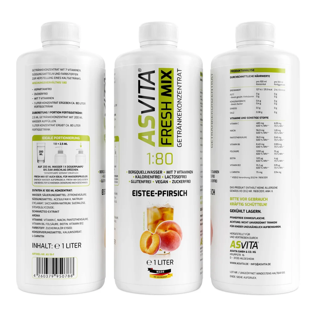 ASVita Fresh Mix Mineralgetränk 1/80 - 1L Eistee-Pfirsich