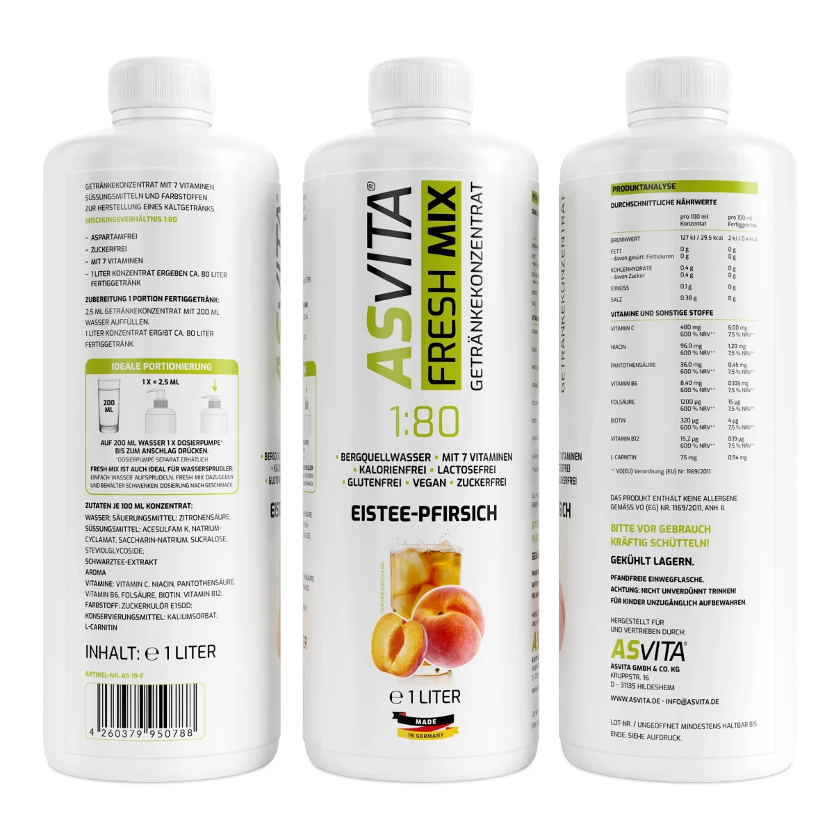 ASVita Fresh Mix Mineralgetränk 1/80 - 1L Eistee-Pfirsich