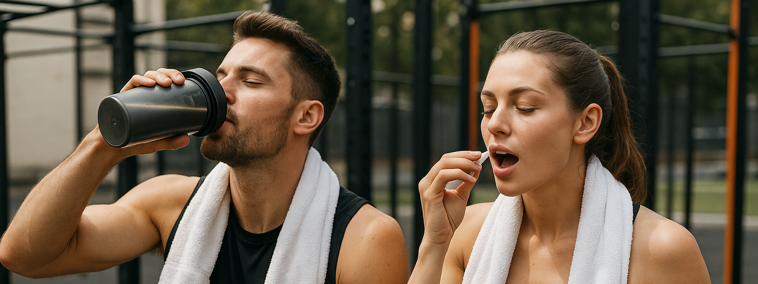 kannst du mann und frau abbilden die supplements einnehmen während einer trainigspause 